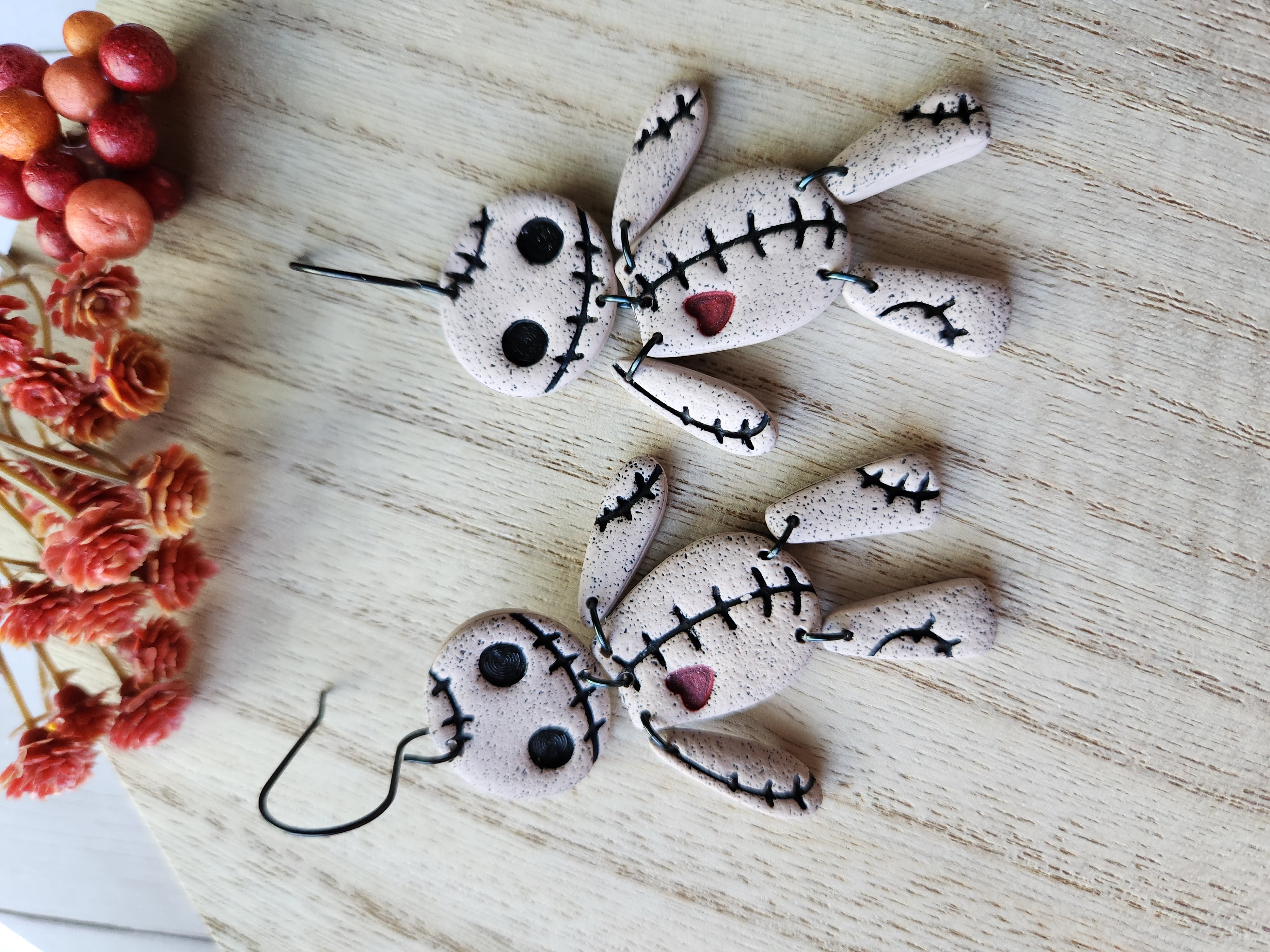 Voodoo Doll Monster Man Clay Earrings, Halloween dangles, polymer clay,  spooky accessories